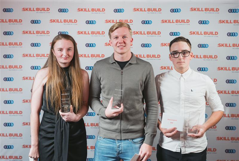 Bricklaying SkillBuild 2025 winners - 2nd (Chantelle Muir), 1st (Freddy Ford) and 3rd place (Rhyllan Taperek).